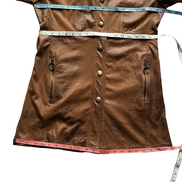 𝅺SAN FRANCISCO Brown Faux Leather Jacket with Hood  and Snap Buttons Size S - Picture 12 of 14